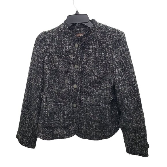 Adrienne‎ Vittadini Petites Black Gray Wool Blend Button Up Tweed Suit Jacket 6P - Picture 1 of 10